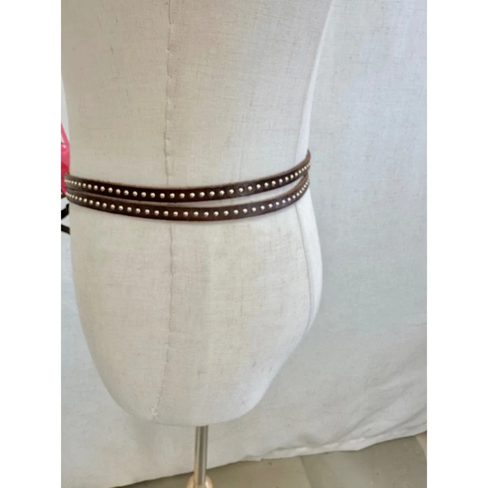1937 Accessories Genuine Leather Studded Brown Double Wrap Belt Womens ML Boho